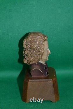 Bach Italy Carved Wood Bust Reuge Swiss Musical Music Box Lullaby WORKS GREAT