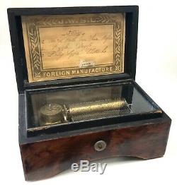 Beautiful Antique Miniature Musical Box In Amboyna Wood Case