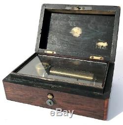 Beautiful Antique Miniature Musical Box In Wood Case Two Tunes