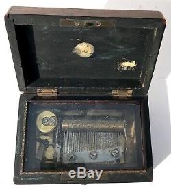 Beautiful Antique Miniature Musical Box In Wood Case Two Tunes