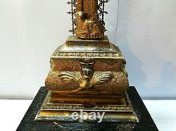 Beautiful Antique Wood Cross Jesus Christ Gold Crucifix With Music Box