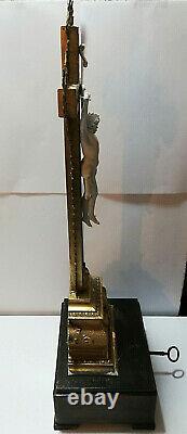 Beautiful Antique Wood Cross Jesus Christ Gold Crucifix With Music Box