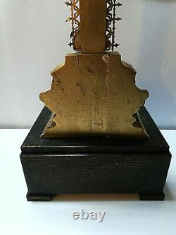 Beautiful Antique Wood Cross Jesus Christ Gold Crucifix With Music Box