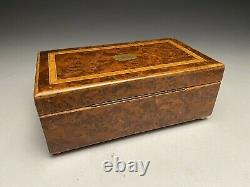 Beautiful Inlaid Mahogony Burl Wood Music Ritz Jewelry Box Switzerland -No Music