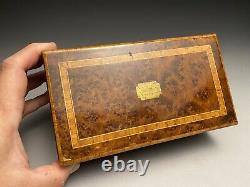 Beautiful Inlaid Mahogony Burl Wood Music Ritz Jewelry Box Switzerland -No Music