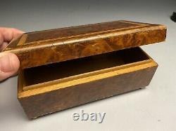 Beautiful Inlaid Mahogony Burl Wood Music Ritz Jewelry Box Switzerland -No Music