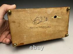 Beautiful Inlaid Mahogony Burl Wood Music Ritz Jewelry Box Switzerland -No Music