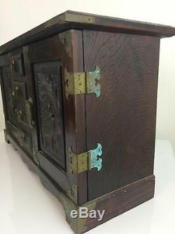 Beautiful Musical Jewelry Wood Box Antique Wooden & Brass 19 X 11 X 7 1/2