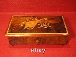 Beautiful Reuge Music Box 72 Note Swiss Movement 3/72 Wood Case Inlay Works