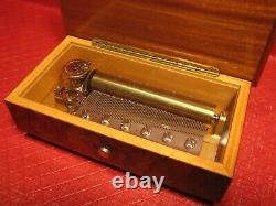 Beautiful Reuge Music Box 72 Note Swiss Movement 3/72 Wood Case Inlay Works