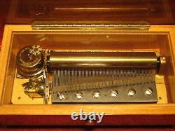 Beautiful Reuge Music Box 72 Note Swiss Movement 3/72 Wood Case Inlay Works