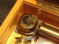 Beautiful Reuge Music Box 72 Note Swiss Movement 3/72 Wood Case Inlay Works