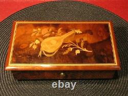 Beautiful Reuge Music Box 72 Note Swiss Movement 3/72 Wood Case Inlay Works