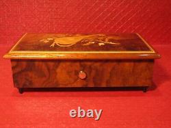 Beautiful Reuge Music Box 72 Note Swiss Movement 3/72 Wood Case Inlay Works