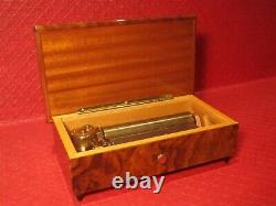 Beautiful Reuge Music Box 72 Note Swiss Movement 3/72 Wood Case Inlay Works