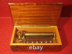 Beautiful Reuge Music Box 72 Note Swiss Movement 3/72 Wood Case Inlay Works