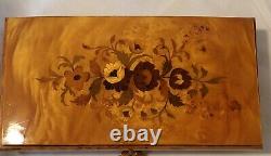 Beautiful Reuge Wooden Inlay Music Box. Burl Wood Plays Dr. Zhivago. Has a Key