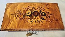 Beautiful Reuge Wooden Inlay Music Box. Burl Wood Plays Dr. Zhivago. Has a Key