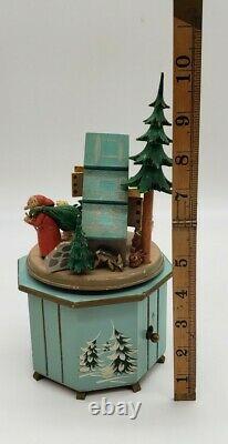Beautiful Vintage Thorens Steinbach Music Box Santa Jingle Bells Carved Wood
