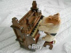 Beautiful Vintage Wood Music Box, Wire Fox Terrier Playing the Organ