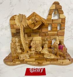 Big Christmas Nativity Scene Olive Wood Hand Carved Music Box Bethlehem Crafts