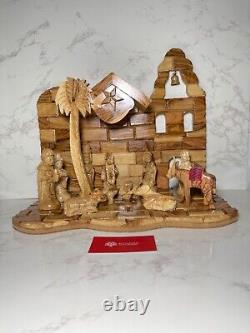 Big Christmas Nativity Scene Olive Wood Hand Carved Music Box Bethlehem Crafts