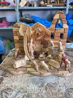 Big Christmas Nativity Scene Olive Wood Hand Carved Music Box Bethlehem Crafts