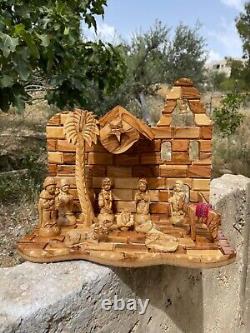 Big Christmas Nativity Scene Olive Wood Hand Carved Music Box Bethlehem Crafts