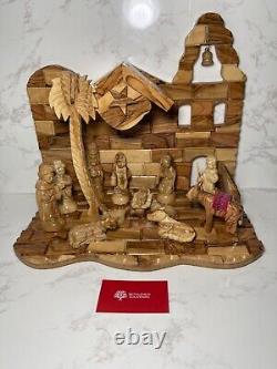 Big Christmas Nativity Scene Olive Wood Hand Carved Music Box Bethlehem Crafts