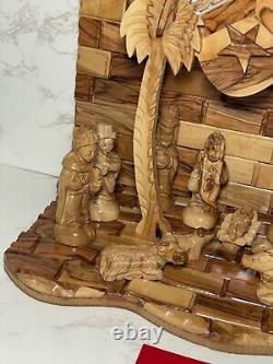 Big Christmas Nativity Scene Olive Wood Hand Carved Music Box Bethlehem Crafts