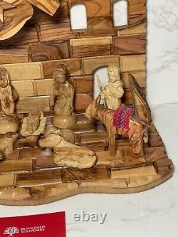 Big Christmas Nativity Scene Olive Wood Hand Carved Music Box Bethlehem Crafts