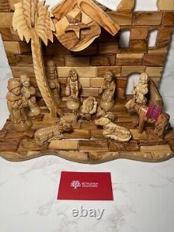 Big Christmas Nativity Scene Olive Wood Hand Carved Music Box Bethlehem Crafts