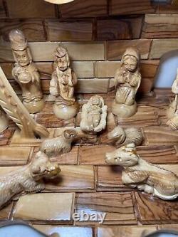 Big Christmas Nativity Scene Olive Wood Hand Carved Music Box Bethlehem Crafts