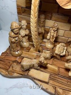 Big Christmas Nativity Scene Olive Wood Hand Carved Music Box Bethlehem Crafts