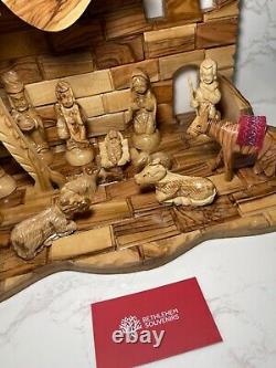 Big Christmas Nativity Scene Olive Wood Hand Carved Music Box Bethlehem Crafts