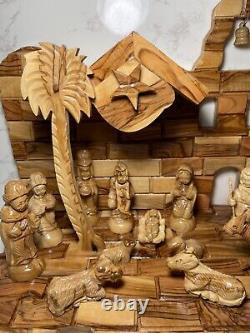 Big Christmas Nativity Scene Olive Wood Hand Carved Music Box Bethlehem Crafts