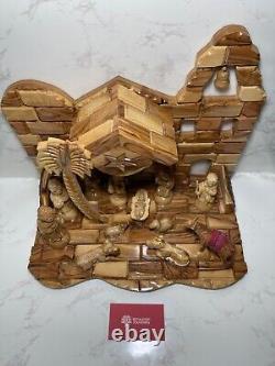 Big Christmas Nativity Scene Olive Wood Hand Carved Music Box Bethlehem Crafts