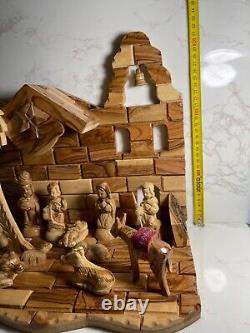 Big Christmas Nativity Scene Olive Wood Hand Carved Music Box Bethlehem Crafts