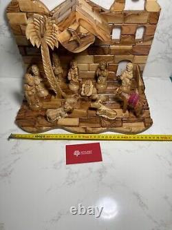 Big Christmas Nativity Scene Olive Wood Hand Carved Music Box Bethlehem Crafts