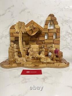 Big Christmas Nativity Scene Olive Wood Hand Carved Music Box Bethlehem Crafts