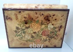 Birds Eye Burl Wood Sorrento Jewelry Music Box Floral Torna A Surrento Italy