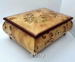 Birds Eye Burl Wood Sorrento Jewelry Music Box Floral Torna A Surrento Italy