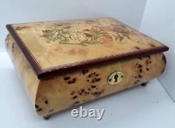 Birds Eye Burl Wood Sorrento Jewelry Music Box Floral Torna A Surrento Italy