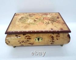 Birds Eye Burl Wood Sorrento Jewelry Music Box Floral Torna A Surrento Italy