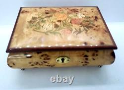 Birds Eye Burl Wood Sorrento Jewelry Music Box Floral Torna A Surrento Italy