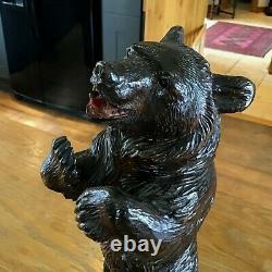 Black Forest Bear Swiss Music Box Decanter Antique Carved Wood C1900 In Vgc