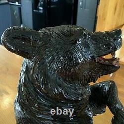 Black Forest Bear Swiss Music Box Decanter Antique Carved Wood C1900 In Vgc