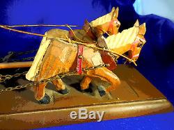 Black Forest Carved Horse Drawn Wagon With Music Box Antique 21 6/8