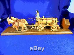 Black Forest Carved Horse Drawn Wagon With Music Box Antique 21 6/8