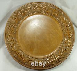 Black Forest Platter Swiss Edleweiss Carved Wood A/F Music box 33cm Large Rare